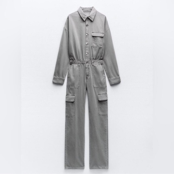 ZARA TRF WASHED EFFECT DENIM JUMPSUIT NWT - Picture 1 of 7